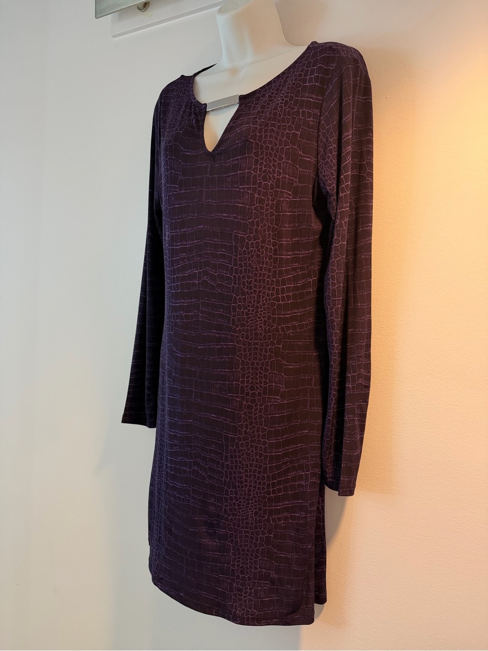 Michael Kors Deep Purple Long Sleeve Shift Dress w/Keyhole SZ Large Fits 10-12